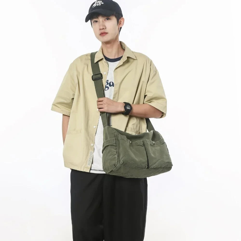 Large Canvas Hobo Bag Unisex Crossbody Tote Multi-Pocket Durable Stylish